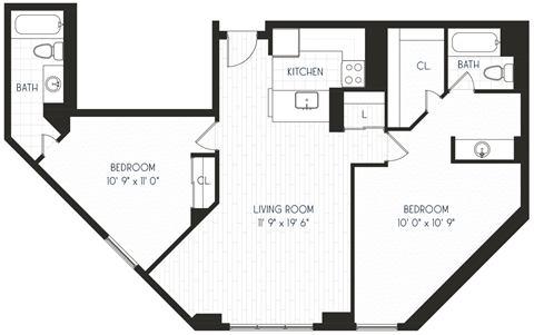 Floor plan for 2 beds, 2 baths, 1175 sqft